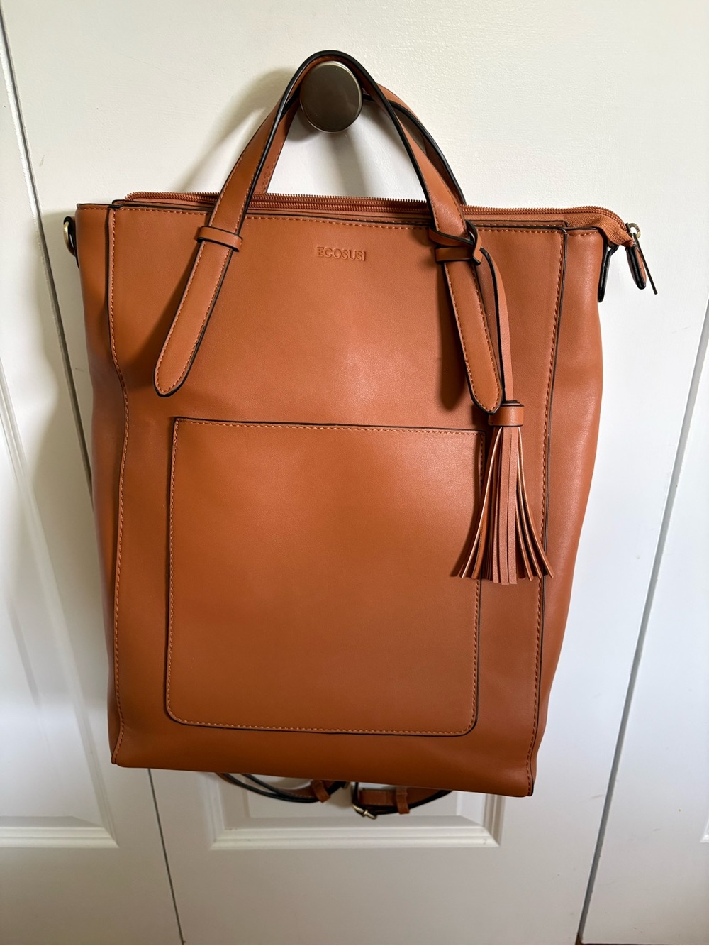 Ecosusi Tan Leather Backpack Tote with Tassel